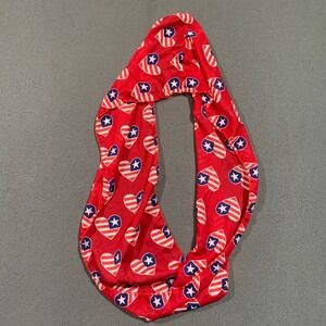 Greenbrier International Patriotic Infinity Scarf Red Hearts Stars Stripes USA